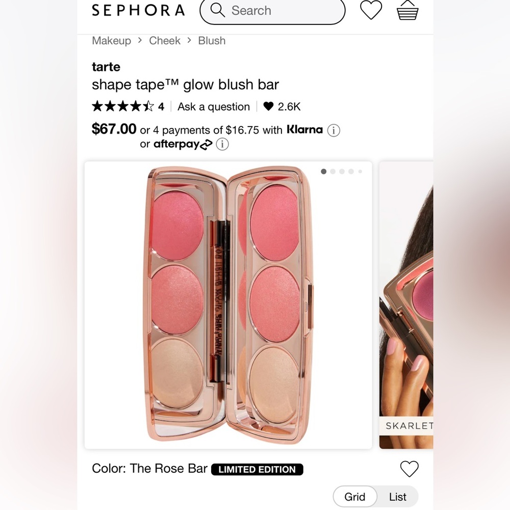 Brand new and sealed tarte glow blush bar in the rose bar